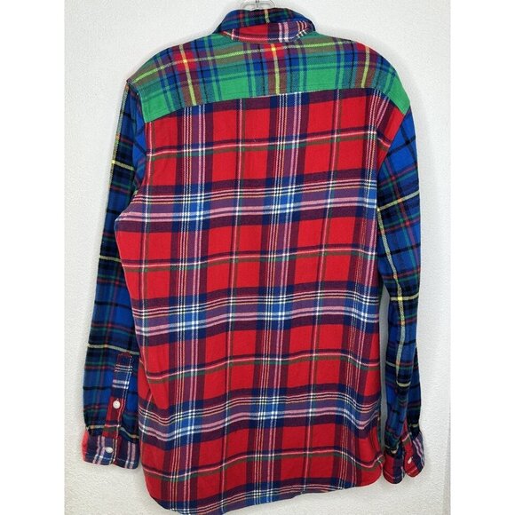 Polo Ralph Lauren Shirt Mens Medium Plaid Patchwork Flannel Button Down Strap - Picture 3 of 13